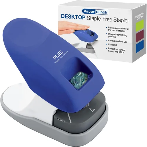 PLUS Paper Clinch Engrapadora de Escritorio sin Grapas, Azul Azul (Premium Blue)
