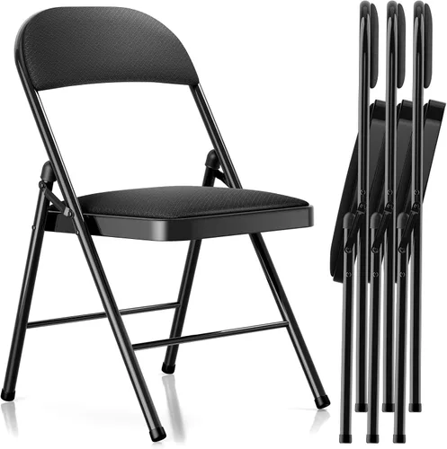 Miniatura 10 de Paquete de 2 sillas plegables con cojín acolchado, silla de metal con marco de acero resistente, capacidad de 450 libras y asiento cómodo, silla