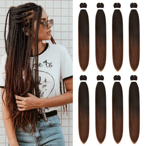 Miniatura 49 de 8 paquetes de extensiones preestiradas - 16 pulgadas de cabello trenzado premium, 55G/paquete, sin picazón, fijación en agua caliente, textura Perm