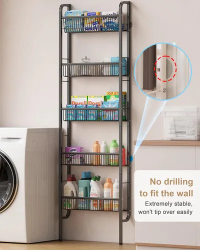 Miniatura 8 de UMDONX Estante de baño estrecho de 5 niveles para detrás de la puerta, estante de almacenamiento delgado que ahorra espacio, estantería estrecha