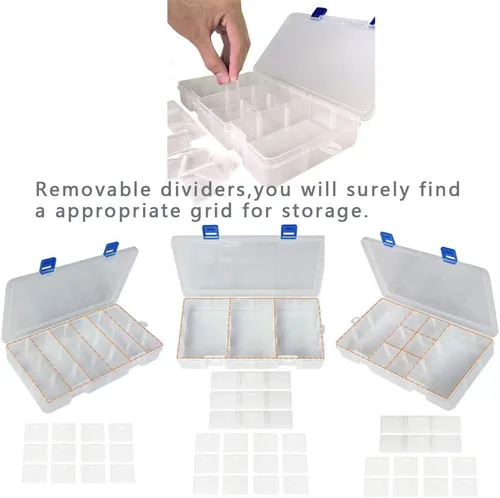 Miniatura 2 de Qualsen Paquete de 4 cajas organizadoras de plástico de 18 rejillas con divisores ajustables, caja organizadora de cuentas para joyas, cuentas