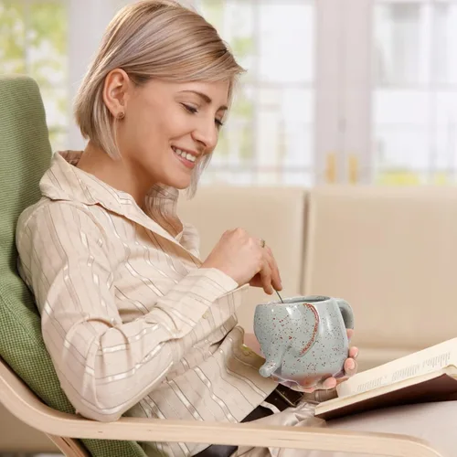 Miniatura 7 de Taza de té de elefante, taza de té de cerámica de 15 onzas con soporte para bolsa de té, taza única de cerámica verde, ideal para un amante del té