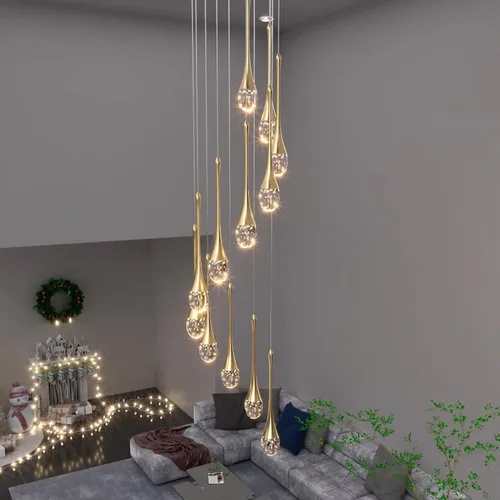 Miniatura 27 de ykolupty Candelabro Moderno de 138'', 20 Luces, Lámpara Colgante Moderna Negra, Candelabro Grande para Escalera, Vestíbulo, Sala de Estar, Negro