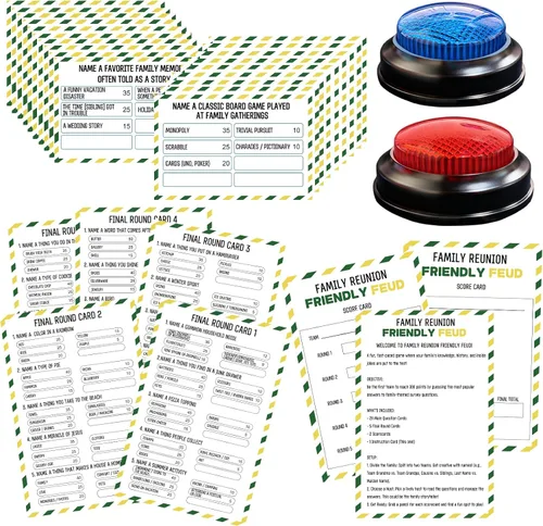 Juego de Cartas Feud Familiar con 2 Timbres de Respuesta, Diversión de Noche de Juegos de Reunión Familiar Trivia para Fiestas de Reuniones
