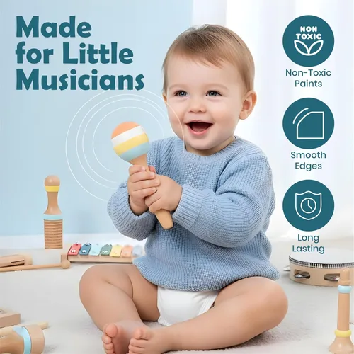 Miniatura 4 de Juguetes Montessori 9 en 1 para niños de 1 año - Instrumentos musicales de madera para niños pequeños de 1 a 3 años Juguetes musicales para bebés
