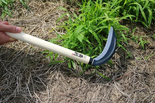 Miniatura 4 de KAKURI Herramienta de jardín de hoz japonesa de 7 pulgadas [hoja de triple borde (gruesa)], fabricada en Japón, hoz de jardín para hierba dura, hoja
