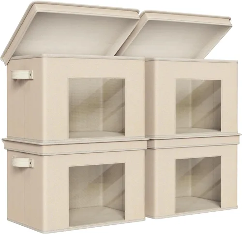 Univivi Cajas de Almacenamiento de Tela Plegables Grandes Contenedores de Almacenamiento con Tapas [Paquete de 4] Cubos de Almacenamiento Plegables