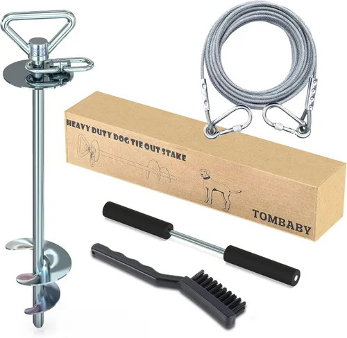 Miniatura 7 de TOMBABY Cable y estaca para perros, con cable resistente de 20 pies, anclaje giratorio de 360° y antienredos, corredor de perro para patio, estaca