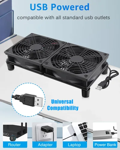 Miniatura 4 de GDSTIME Enfriador de ventilador silencioso con control de 3 velocidades, L/M/H, CC 5 V alimentado por USB dual 4.724 in ventilador de caja
