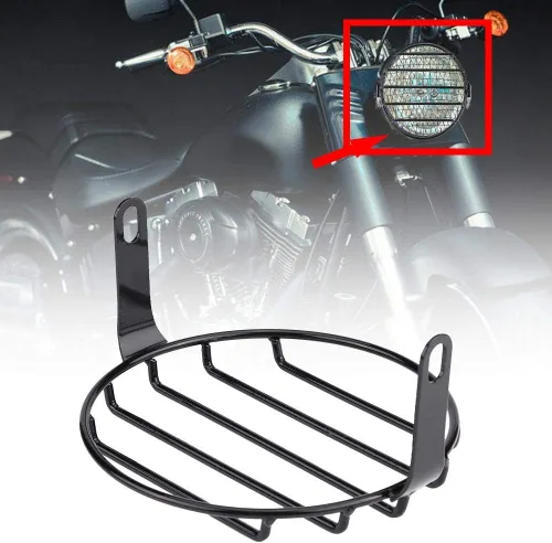 Miniatura 4 de Parrilla para faros delanteros de motocicleta, 65 pulgadas, montaje lateral, cubierta redonda, ajuste directo para Cruiser Chopper Bobber Custom