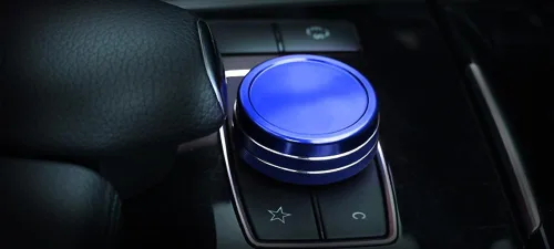 Miniatura 7 de iJDMTOY Cubierta de rueda de aluminio anodizado azul para consola central de control de mando compatible con Mercedes A B C E S CLA GLA GLK ML GL
