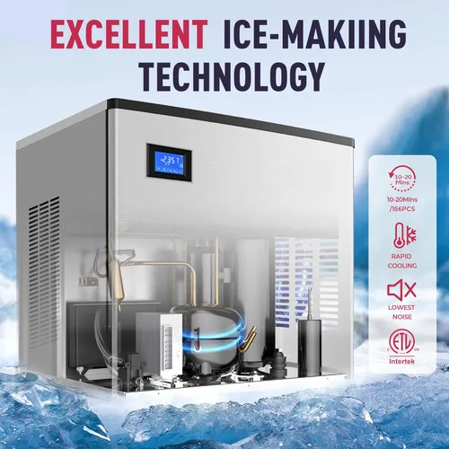 Miniatura 3 de ICYGLEE - Máquina comercial para hacer hielo de 400 libras/día con contenedor de almacenamiento de 220 libras, máquina de hielo industrial