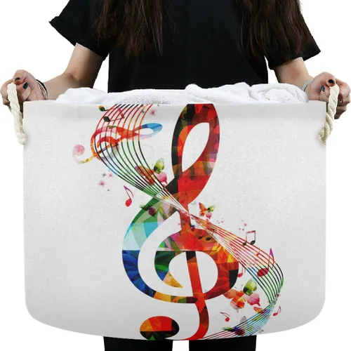 Miniatura 2 de visesunny Cesta de almacenamiento de notas musicales coloridas, cesta de tela de lona, organizador de juguetes, caja de almacenamiento, cesta