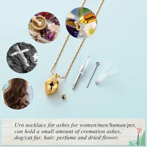 Miniatura 28 de Imrsanl Collar con colgante de joyería de cremación para cenizas – Collar anatómico de urna de corazón para cenizas – Medallones conmemorativos