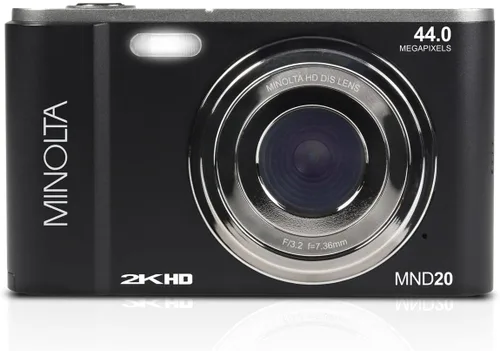 Miniatura 2 de Minolta MND20 Cámara digital Quad HD de 44 MP / 2.7K (negro) + tarjeta de memoria de 32 GB + trípode flexible de 12 pulgadas + cartera de tarjetas