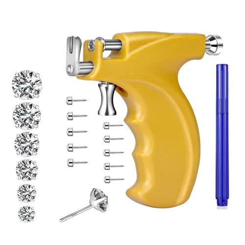 Miniatura 10 de LECIEL Kit de pistola de perforación de oreja reutilizable, kit profesional de perforación de nariz y labio con 16 pares de aretes de tuerca