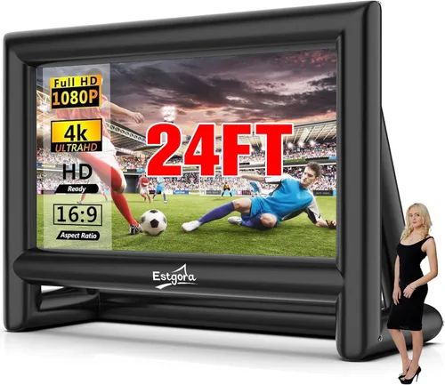 Estgora Pantalla de cine inflable de 24 pies, pantalla de proyector inflable para exteriores, pantalla de proyector inflable con soplador de aire,