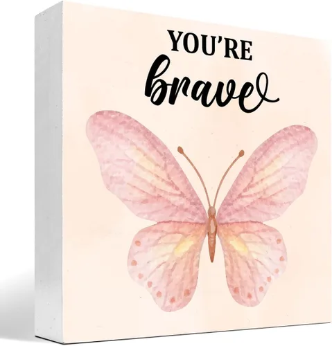 Regalo inspirador, letrero de madera con texto en inglés "You're Brave Girl Positive Affirmations", decoración de escritorio motivacional con diseño