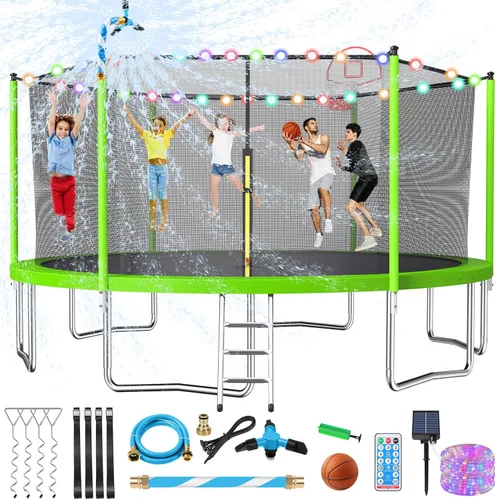 Miniatura 14 de Lyromix - Cama elástica mejorada de 16 pies, 15 pies, 14 pies, 12 pies, 10 pies y 8 pies para exteriores con aro de baloncesto y red, capacidad