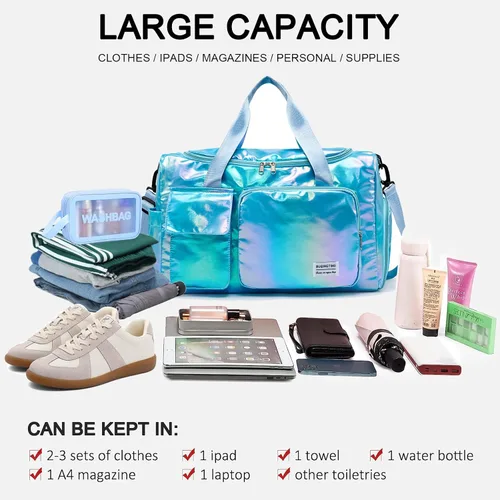 Miniatura 74 de Pequeña bolsa de gimnasio para mujer, bolsa de viaje con compartimento para zapatos