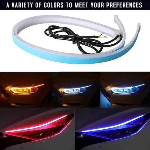 Miniatura 6 de Vilihkc 2 unids LED DRL Coche Correr Luz Flexible Impermeable Tira Auto Faros Blanco Señal Giratorio Amarillo Flujo de Freno Luces 12V Blanco que