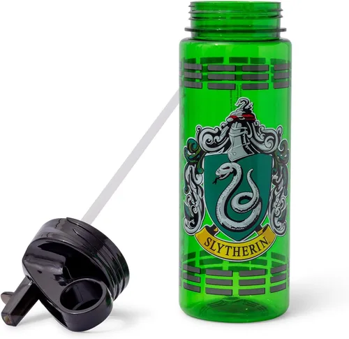 Miniatura 3 de Silver Buffalo Harry Potter Movie 1-8 Slytherin Crest with Dashes Botella de agua Tritan con popote abatible, 20 onzas