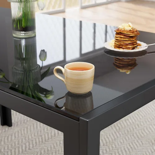 Miniatura 6 de Bealife Juego de mesa de comedor de cocina para 4, juego de mesa y sillas de vidrio templado de 5 piezas moderno para el hogar, cocina, sala de Negro