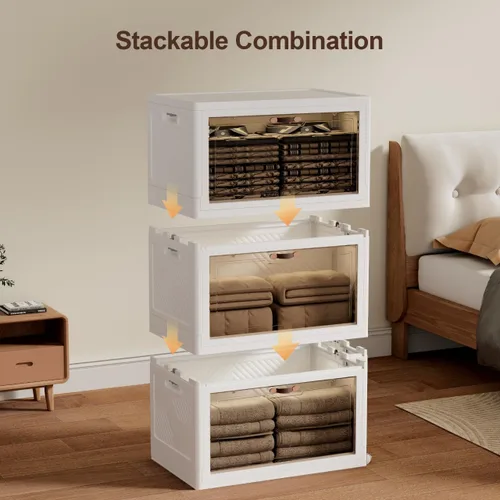 Miniatura 8 de JOYMOOP Organizador de contenedores de almacenamiento plegables, caja de almacenamiento plegable de 49.6 cuartos de galón con ruedas y puerta