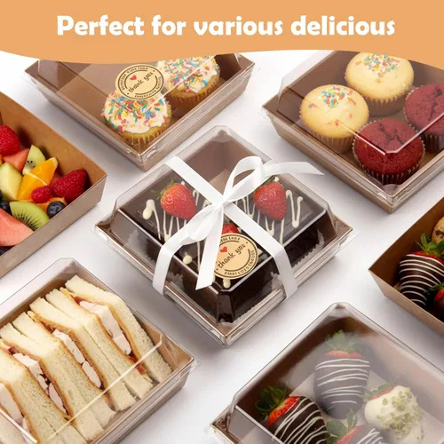 Miniatura 5 de 120 Cajas Pequeñas de Charcutería con Tapas Transparentes - Mini Cajas de Charcutería de Papel Desechable de 5 Pulgadas, Cajas de Postres