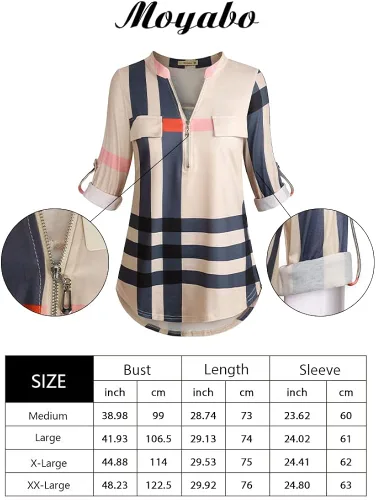 Miniatura 6 de Moyabo - Blusa de manga 34, con zíper y escote en V, para mujer