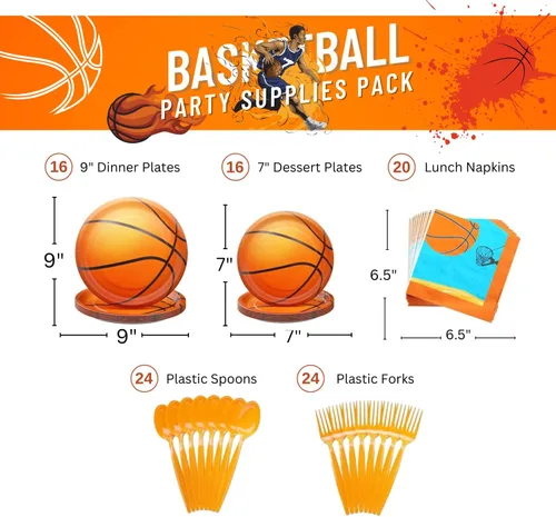 Miniatura 2 de Paquetes de suministros para fiestas de baloncesto (116 piezas para 16 invitados) – Suministros para fiestas de baloncesto, suministros para fiestas