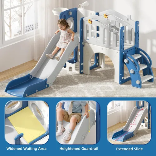 Miniatura 6 de KORIMEFA Juego de toboganes 10 en 1 para niños pequeños, tobogán para bebés de 1 a 3 años con lanzamiento de anillos y aro de baloncesto, juego