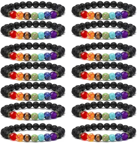 CASDAN - Pulsera de piedra de lava de 0.315 pulgadas (0.315 in) para mujeres y hombres, 7 chakras, aromaterapia, difusor de aceites esenciales,