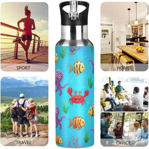 Miniatura 5 de Cute Colorful Cartoon Fish Stainless Steel Vacuum Insulated Water Bottle 32 Oz Leakproof Water Bottles, BPA-Free Sports Water Bottle
