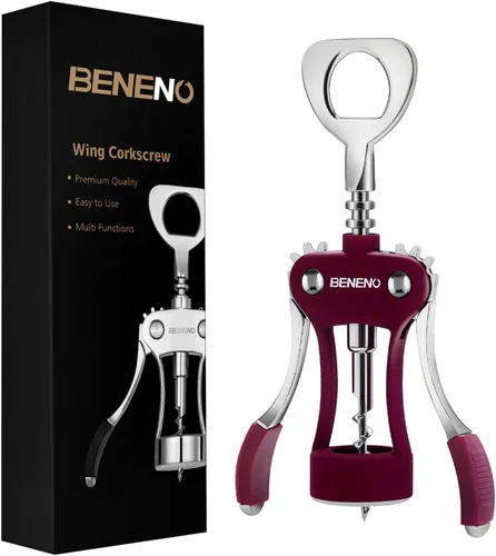 Miniatura 13 de Beneno Abridor multifuncional de botellas de vino con ala de regalo, sacacorchos, cortador de aluminio, tapón al vacío y vertedor aireador, perfecto