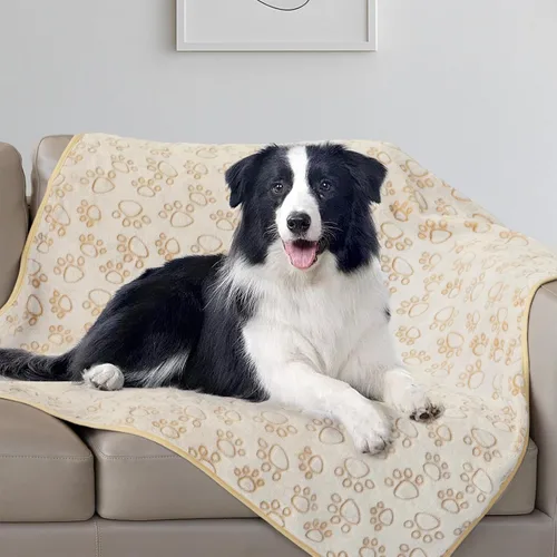 Miniatura 19 de Manta para perros rellena premium suave, con impresión de huella de pata gris de franela, 43 * 66 pulgadas, manta autocalentable para gatos