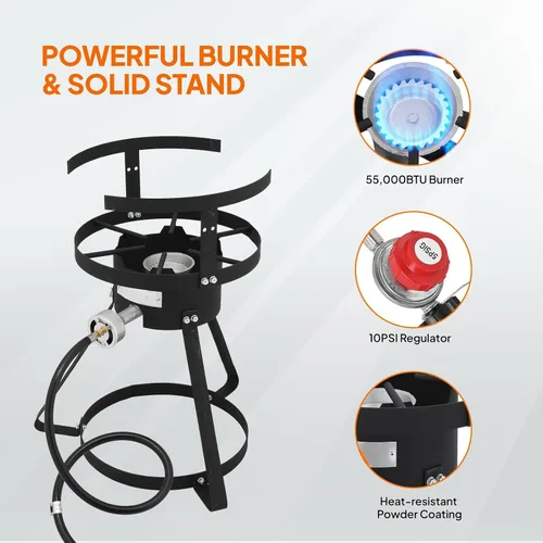 Miniatura 3 de Bonnlo Freidora de propano para exteriores de 55000BTU con olla de aluminio de 10 cuartos de galón y cesta coladora extraíble de 6.7 cuartos