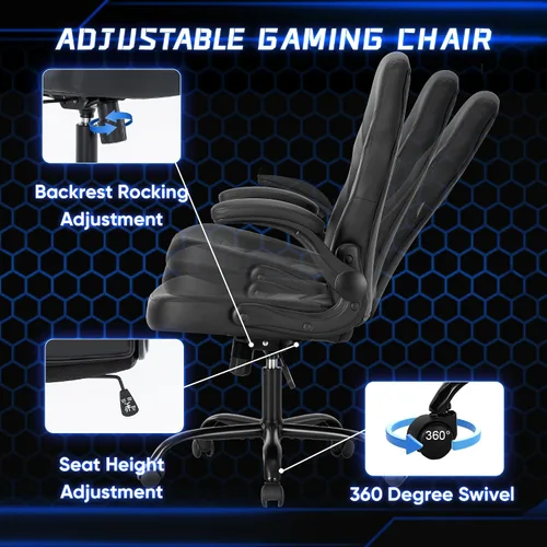 Miniatura 7 de OLIXIS Silla de escritorio para juegos de computadora, videojuego ergonómico con cómodo soporte lumbar y reposacabezas, piel sintética con brazos
