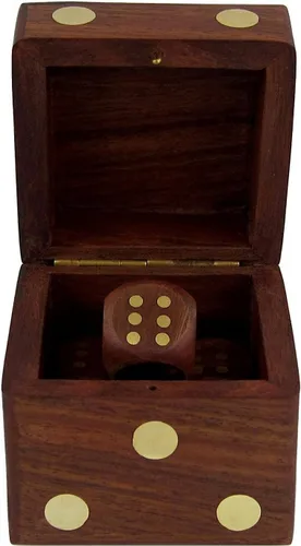 Miniatura 2 de TOSQP27 - Juego de caja de 5 dados para regalo, juego clásico rodante, grupo familiar, caja de almacenamiento cuadrada de madera con dados hechos a