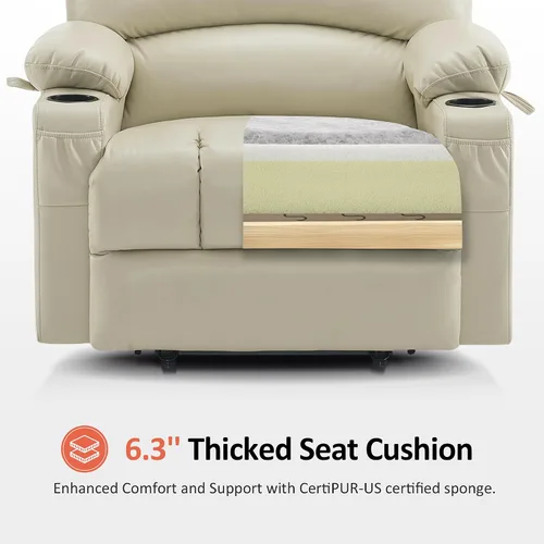 Miniatura 7 de MCombo Silla reclinable de elevación eléctrica extragrande para ancianos, silla elevadora con calor y masaje, reclinable para personas grandes