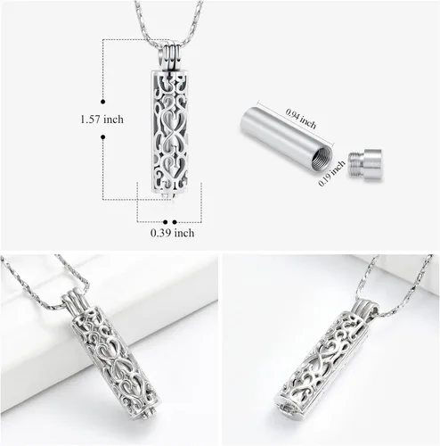 Miniatura 2 de Imrsanl Collar con colgante de urna de cremación con vial de cilindro hueco, urna de recuerdo, joyería de cremación, medallones conmemorativos