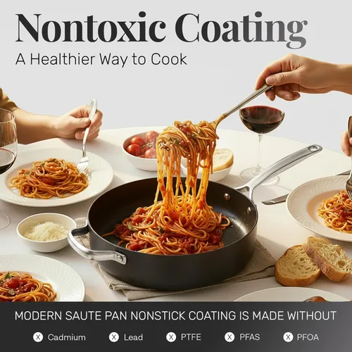 Miniatura 3 de GOTHAM STEEL Sartén para saltear de 4 cuartos con tapa, sartén para freír profunda de 12 pulgadas con tapa, sartén antiadherente grande con tapas