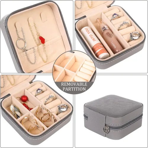 Miniatura 5 de KElofoN Organizador de joyas de viaje, joyero de viaje, caja organizadora de joyas pequeña para niñas y mujeres (1, gris completo)
