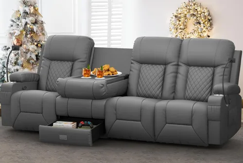 Miniatura 12 de YONISEE Sofá reclinable grande de dos plazas, sofá reclinable con consola de almacenamiento, silla reclinable con puertos USB, 2 soportes