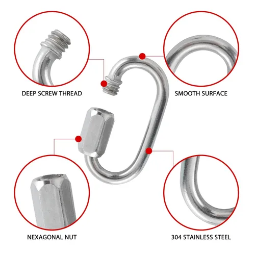 Miniatura 2 de HOME MASTER HARDWARE Mosquetón de enlace rápido de acero inoxidable 304 con bloqueo en forma de D, conector seguro resistente para cadenas, correas
