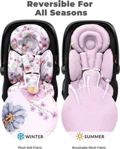 Miniatura 5 de TinlyFinly inserto de asiento de coche para bebé con almohadilla extra para prematuros a niños pequeños, inserto reversible para asiento de coche
