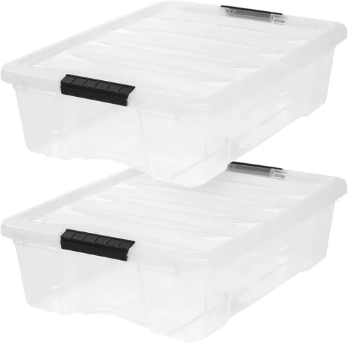 Miniatura 12 de IRIS USA - Contenedores de almacenamiento de plástico apilables de 40 cuartos de galón con tapas y hebillas de cierre, paquete de 4
