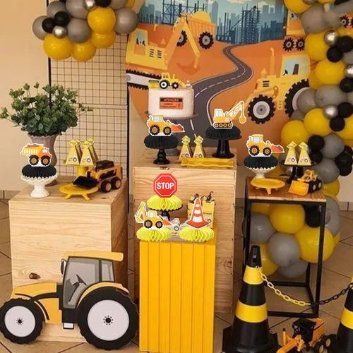 Miniatura 6 de 6 piezas de construcción de panal de abeja, centro de mesa, letrero de parada, camión volquete, excavadora, tractor, centros de mesa para tema