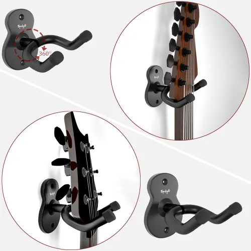 Miniatura 3 de Soporte de pared para guitarra, paquete de 6 perchas de guitarra para pared, soporte de guitarra de metal negro para bajos, guitarra eléctrica