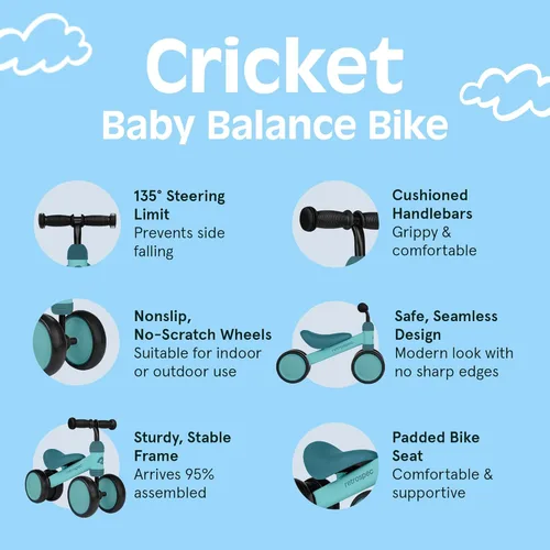 Miniatura 3 de Retrospec Cricket - Bicicleta de equilibrio para bebé, juguete de 4 ruedas para edades de 12 a 24 meses, primera bicicleta y bicicleta para niños